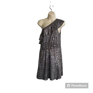 Kenzie dress womens SZ M grey sequined asymmetrical shoulder disco party…